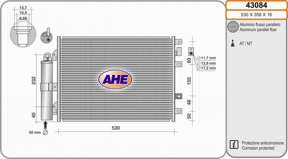 AHE 43084 Радіатор кондиціонера (Конденсатор) 43084: Купити в Україні - Добра ціна на EXIST.UA!