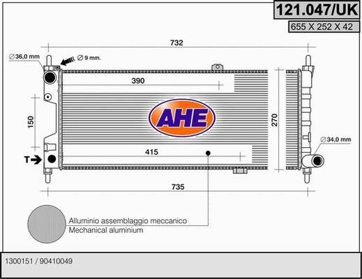 AHE 121.047/UK Радіатор охолодження двигуна 121047UK: Купити в Україні - Добра ціна на EXIST.UA!