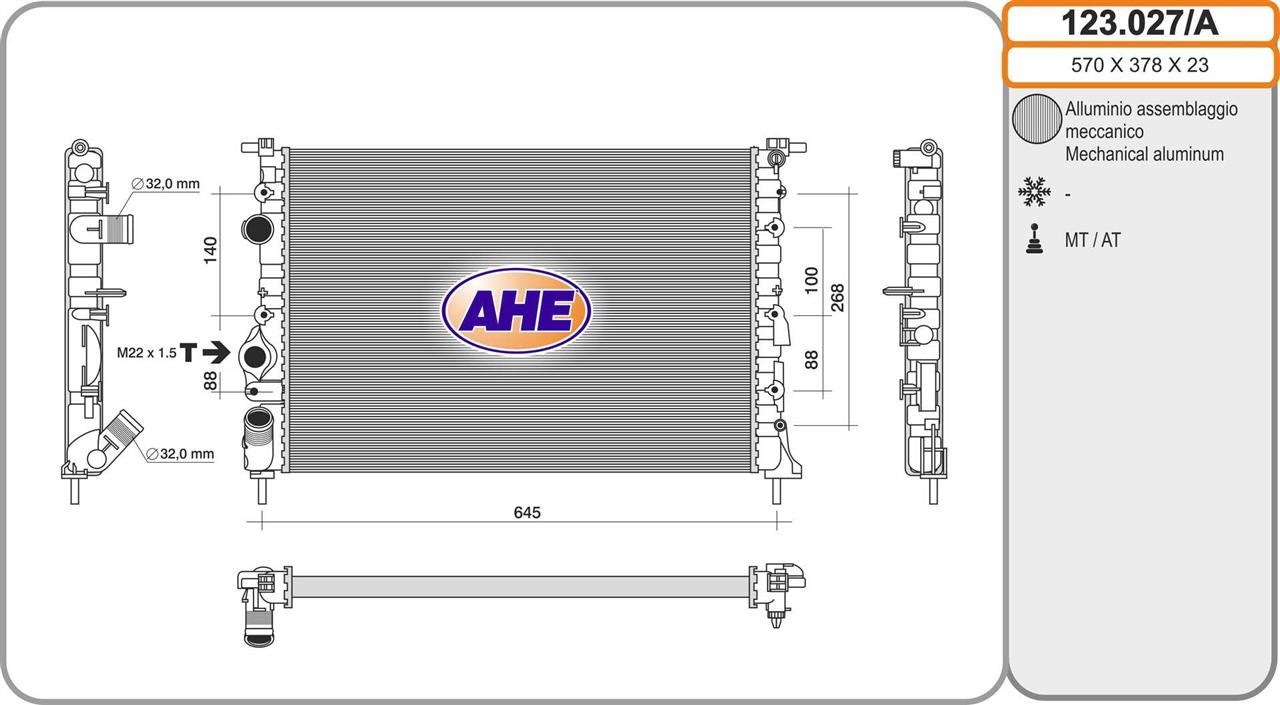 AHE 123.027/A Радіатор охолодження двигуна 123027A: Купити в Україні - Добра ціна на EXIST.UA!