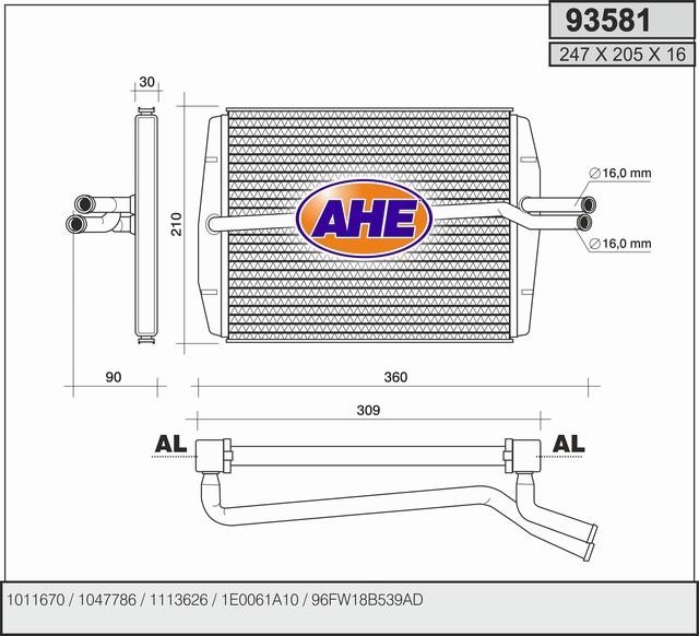 AHE 93581 Радіатор опалювача салону 93581: Купити в Україні - Добра ціна на EXIST.UA!