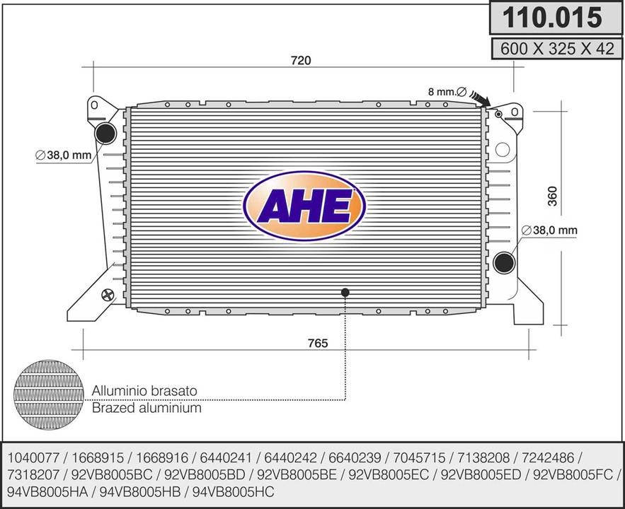AHE 110015 Радіатор охолодження двигуна 110015: Приваблива ціна - Купити в Україні на EXIST.UA!