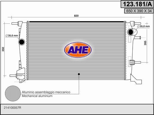 AHE 123.181/A Радіатор охолодження двигуна 123181A: Купити в Україні - Добра ціна на EXIST.UA!