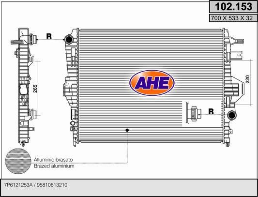 AHE 102.153 Радіатор охолодження двигуна 102153: Приваблива ціна - Купити в Україні на EXIST.UA!