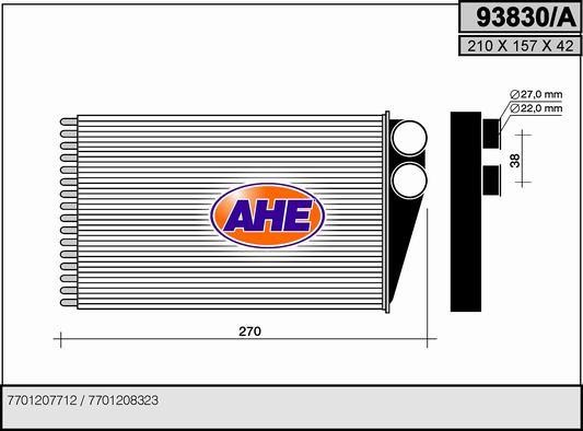 AHE 93830/A Радіатор опалювача салону 93830A: Купити в Україні - Добра ціна на EXIST.UA!