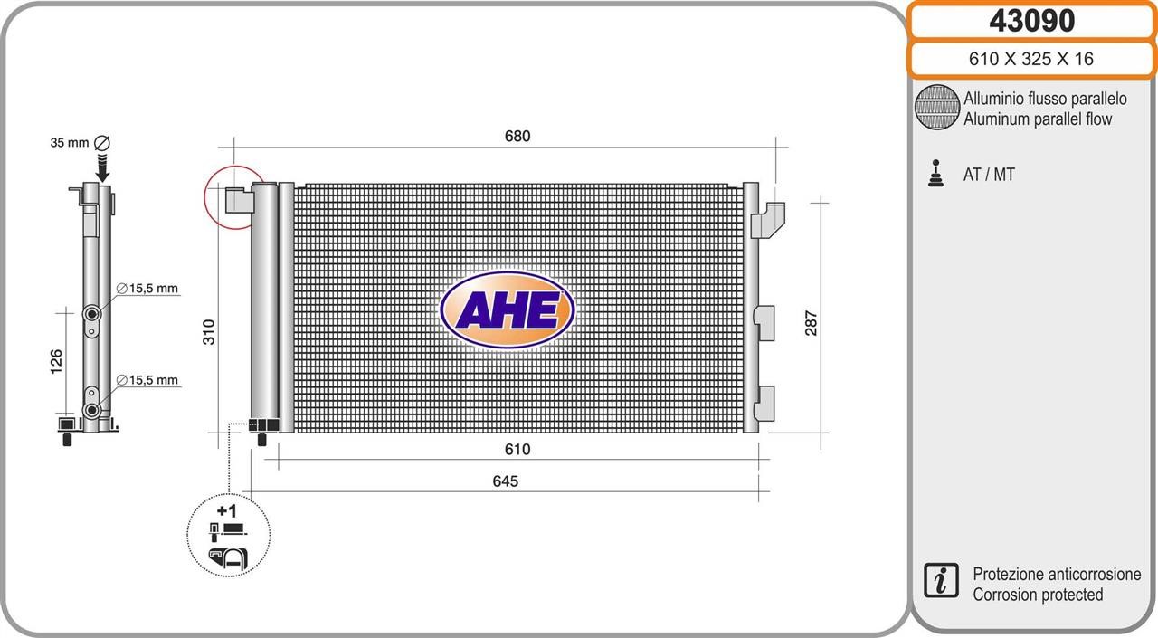 AHE 43090 Радіатор кондиціонера (Конденсатор) 43090: Купити в Україні - Добра ціна на EXIST.UA!