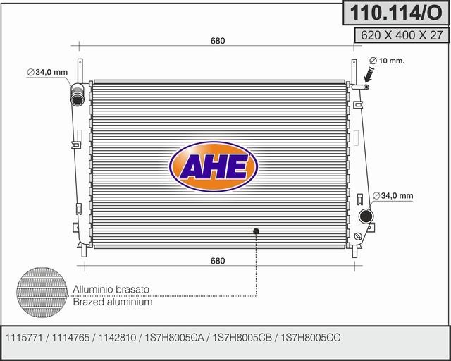 AHE 110.114/O Радіатор охолодження двигуна 110114O: Купити в Україні - Добра ціна на EXIST.UA!