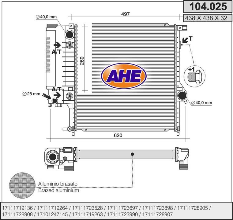 AHE 104.025 Радіатор охолодження двигуна 104025: Приваблива ціна - Купити в Україні на EXIST.UA!