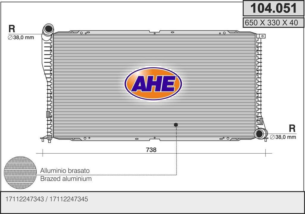 AHE 104.051 Радіатор охолодження двигуна 104051: Купити в Україні - Добра ціна на EXIST.UA!