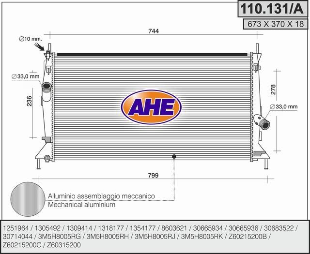 AHE 110.131/A Радіатор охолодження двигуна 110131A: Купити в Україні - Добра ціна на EXIST.UA!