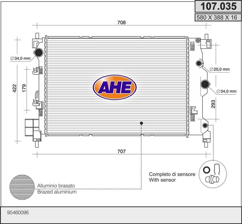 AHE 107.035 Радіатор охолодження двигуна 107035: Купити в Україні - Добра ціна на EXIST.UA!