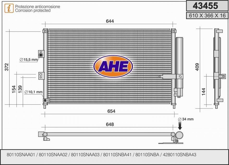 AHE 43455 Радіатор кондиціонера (Конденсатор) 43455: Купити в Україні - Добра ціна на EXIST.UA!