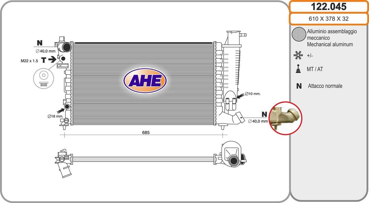 AHE 122.045 Радіатор охолодження двигуна 122045: Купити в Україні - Добра ціна на EXIST.UA!