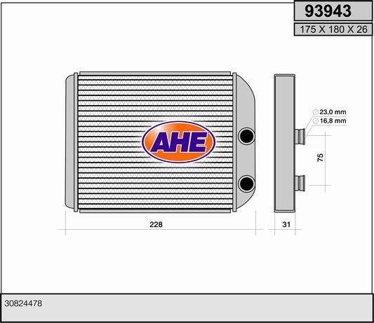 AHE 93943 Радіатор опалювача салону 93943: Купити в Україні - Добра ціна на EXIST.UA!