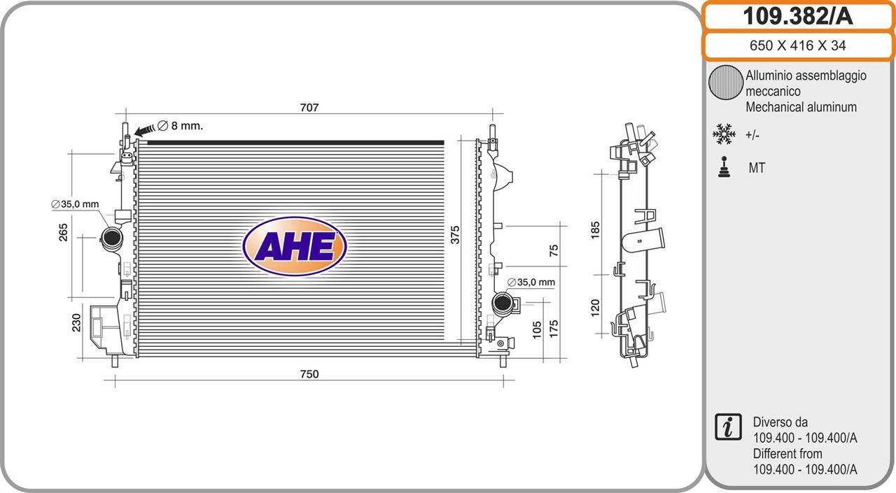AHE 109.382/A Радіатор охолодження двигуна 109382A: Приваблива ціна - Купити в Україні на EXIST.UA!