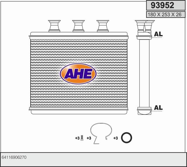 AHE 93952 Радіатор опалювача салону 93952: Купити в Україні - Добра ціна на EXIST.UA!