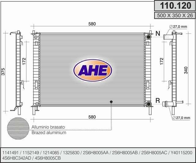 AHE 110.120 Радіатор охолодження двигуна 110120: Купити в Україні - Добра ціна на EXIST.UA!
