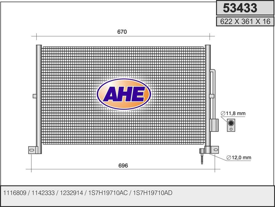AHE 53433 Радіатор кондиціонера (Конденсатор) 53433: Приваблива ціна - Купити в Україні на EXIST.UA!