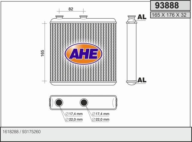 AHE 93888 Радіатор опалювача салону 93888: Купити в Україні - Добра ціна на EXIST.UA!