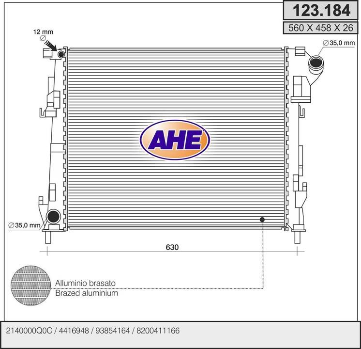 AHE 123.184 Радіатор охолодження двигуна 123184: Приваблива ціна - Купити в Україні на EXIST.UA!
