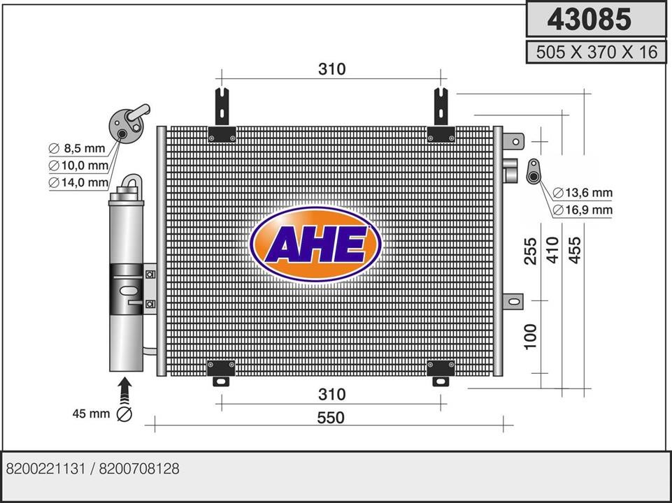 AHE 43085 Радіатор кондиціонера (Конденсатор) 43085: Приваблива ціна - Купити в Україні на EXIST.UA!