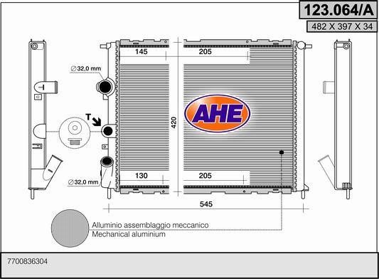 AHE 123.064/A Радіатор охолодження двигуна 123064A: Купити в Україні - Добра ціна на EXIST.UA!