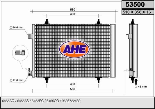 AHE 53500 Радіатор кондиціонера (Конденсатор) 53500: Купити в Україні - Добра ціна на EXIST.UA!