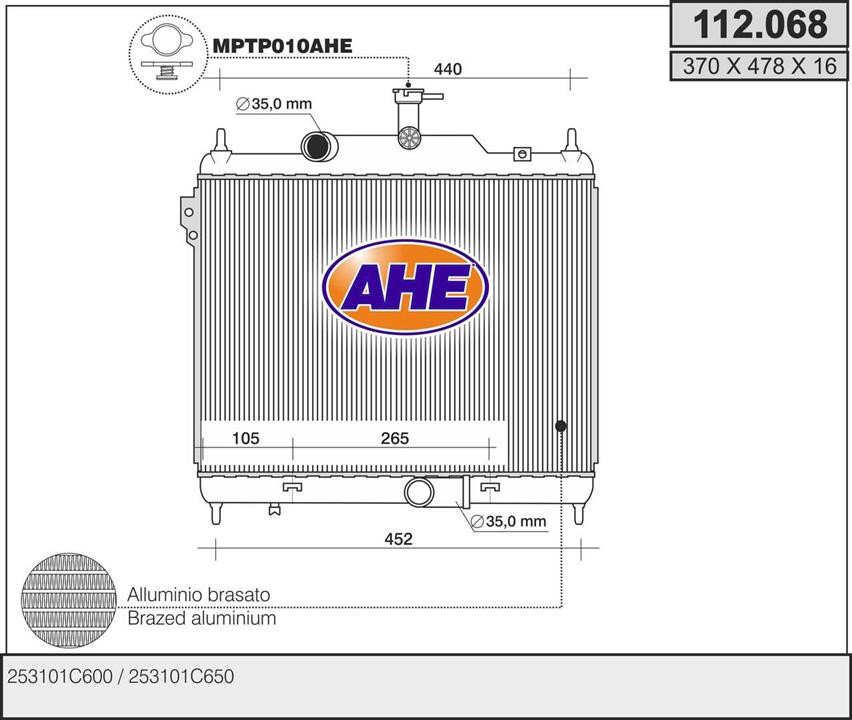 AHE 112.068 Радіатор охолодження двигуна 112068: Приваблива ціна - Купити в Україні на EXIST.UA!