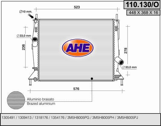 AHE 110.130/O Радіатор охолодження двигуна 110130O: Купити в Україні - Добра ціна на EXIST.UA!