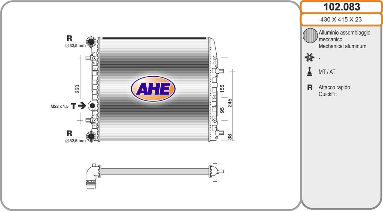 AHE 102.083 Радіатор охолодження двигуна 102083: Приваблива ціна - Купити в Україні на EXIST.UA!