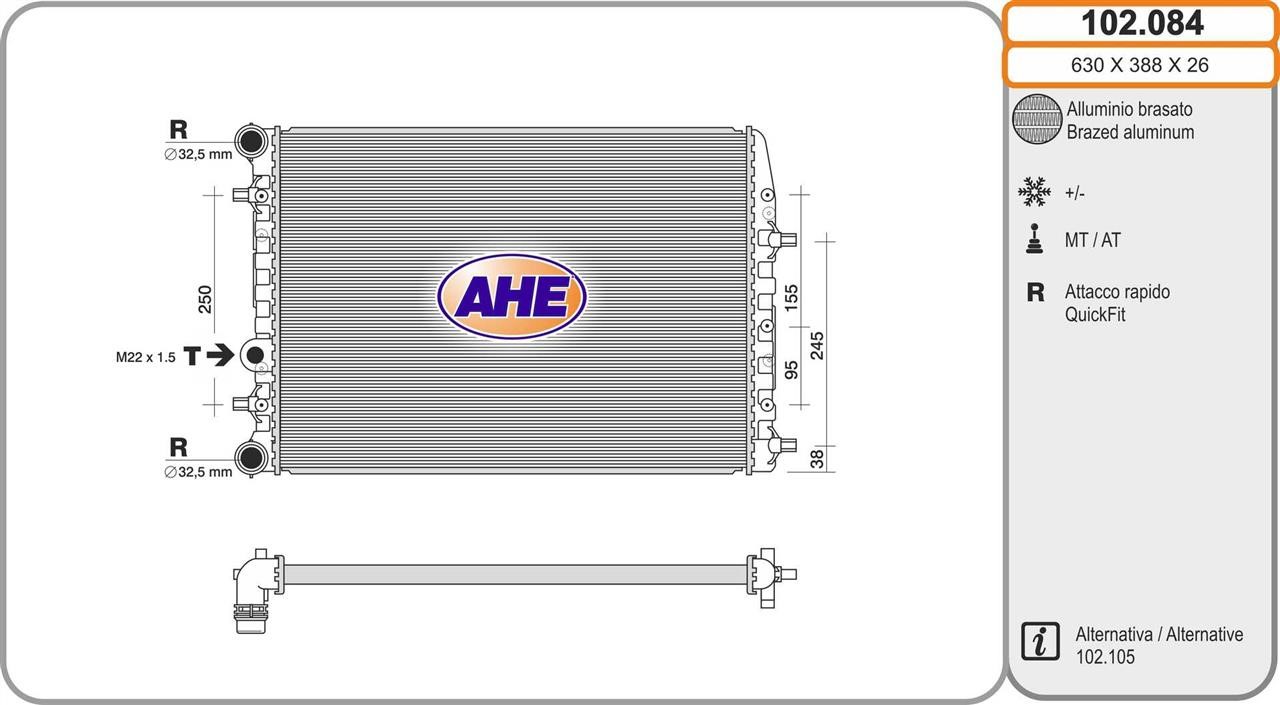 AHE 102.084 Радіатор охолодження двигуна 102084: Приваблива ціна - Купити в Україні на EXIST.UA!