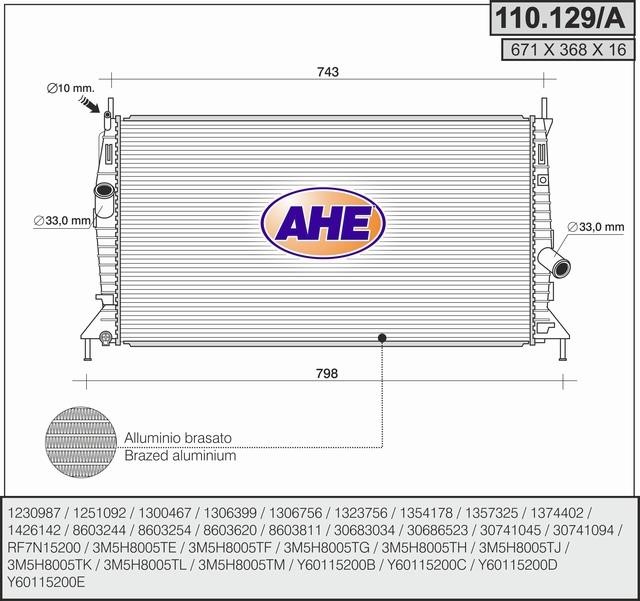 AHE 110.129/A Радіатор охолодження двигуна 110129A: Купити в Україні - Добра ціна на EXIST.UA!