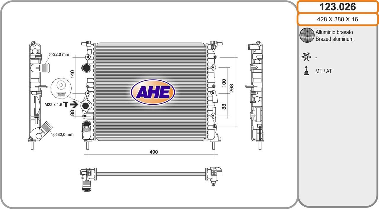 AHE 123.026 Радіатор охолодження двигуна 123026: Приваблива ціна - Купити в Україні на EXIST.UA!