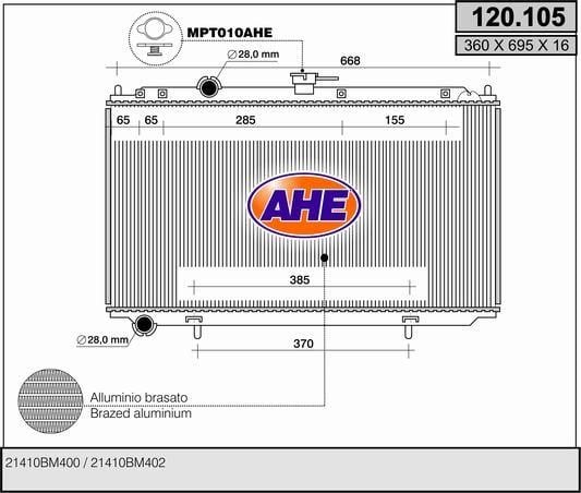 AHE 120.105 Радіатор охолодження двигуна 120105: Приваблива ціна - Купити в Україні на EXIST.UA!