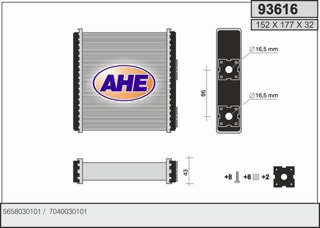 AHE 93616 Радіатор опалювача салону 93616: Купити в Україні - Добра ціна на EXIST.UA!