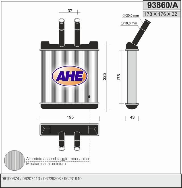 AHE 93860/A Радіатор опалювача салону 93860A: Купити в Україні - Добра ціна на EXIST.UA!