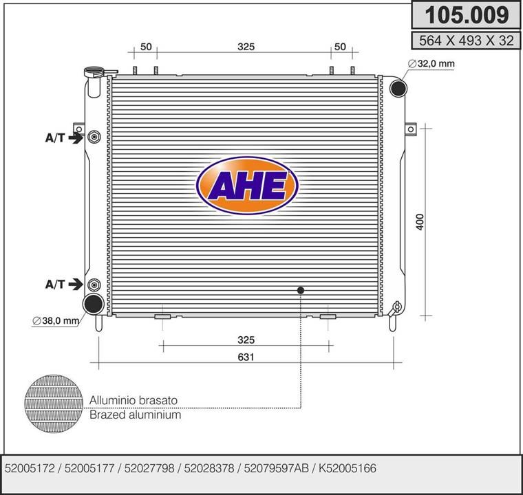 AHE 105.009 Радіатор охолодження двигуна 105009: Приваблива ціна - Купити в Україні на EXIST.UA!