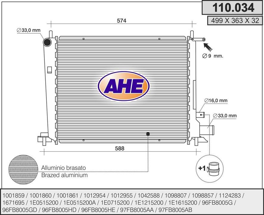 AHE 110.034 Радіатор охолодження двигуна 110034: Купити в Україні - Добра ціна на EXIST.UA!