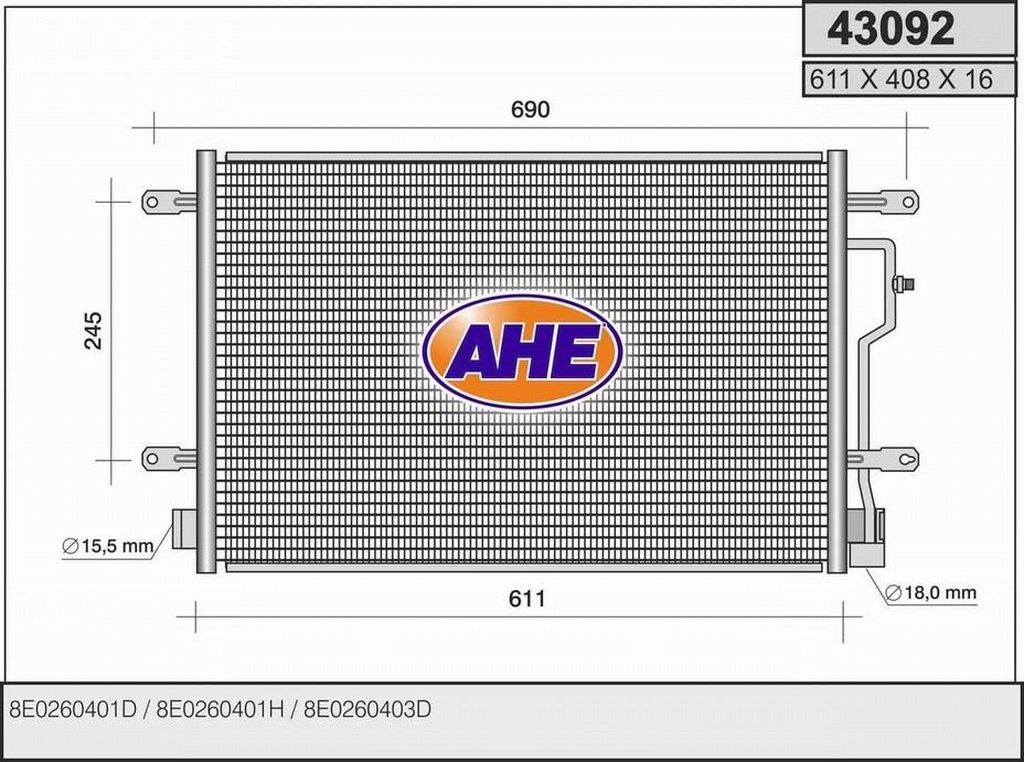 AHE 43092 Радіатор кондиціонера (Конденсатор) 43092: Купити в Україні - Добра ціна на EXIST.UA!