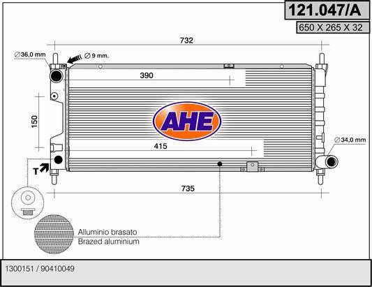 AHE 121.047/A Радіатор охолодження двигуна 121047A: Купити в Україні - Добра ціна на EXIST.UA!