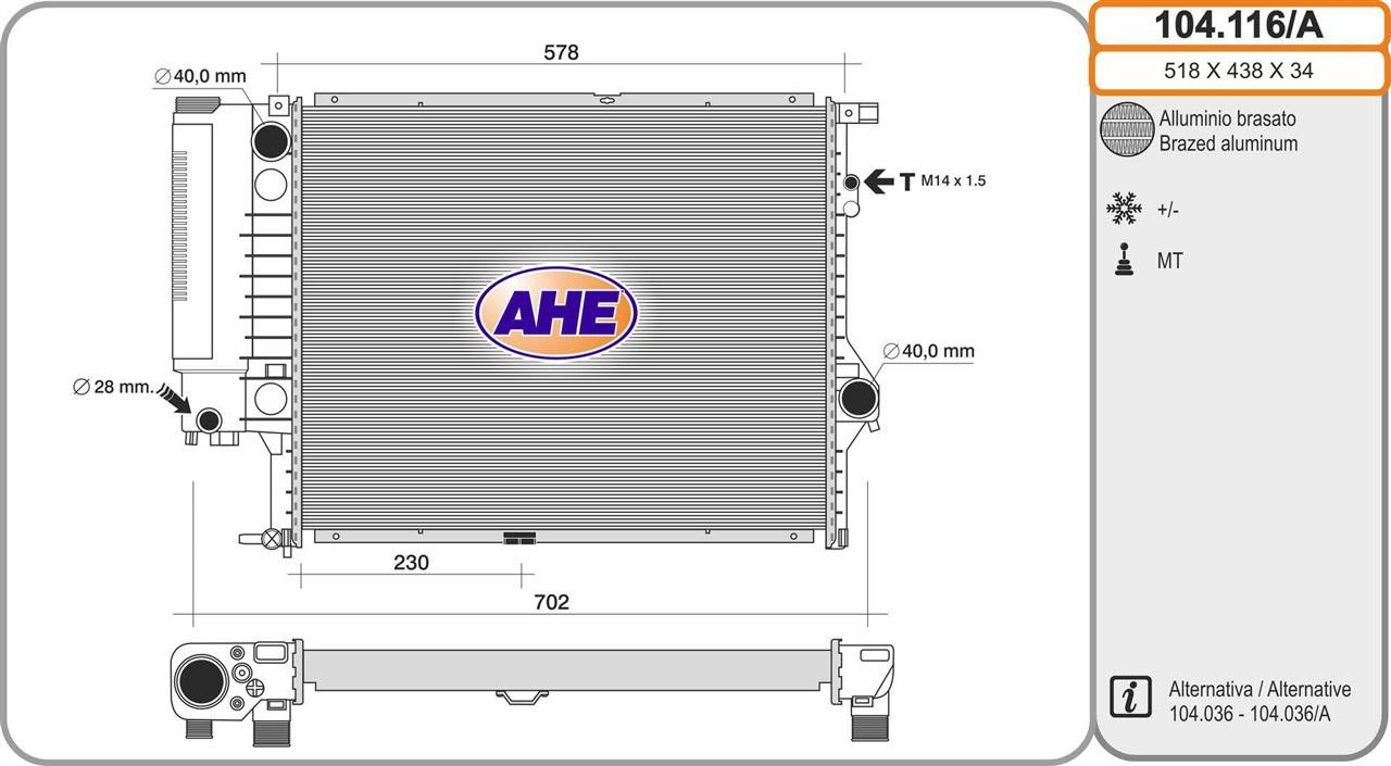 AHE 104.116/A Радіатор охолодження двигуна 104116A: Купити в Україні - Добра ціна на EXIST.UA!