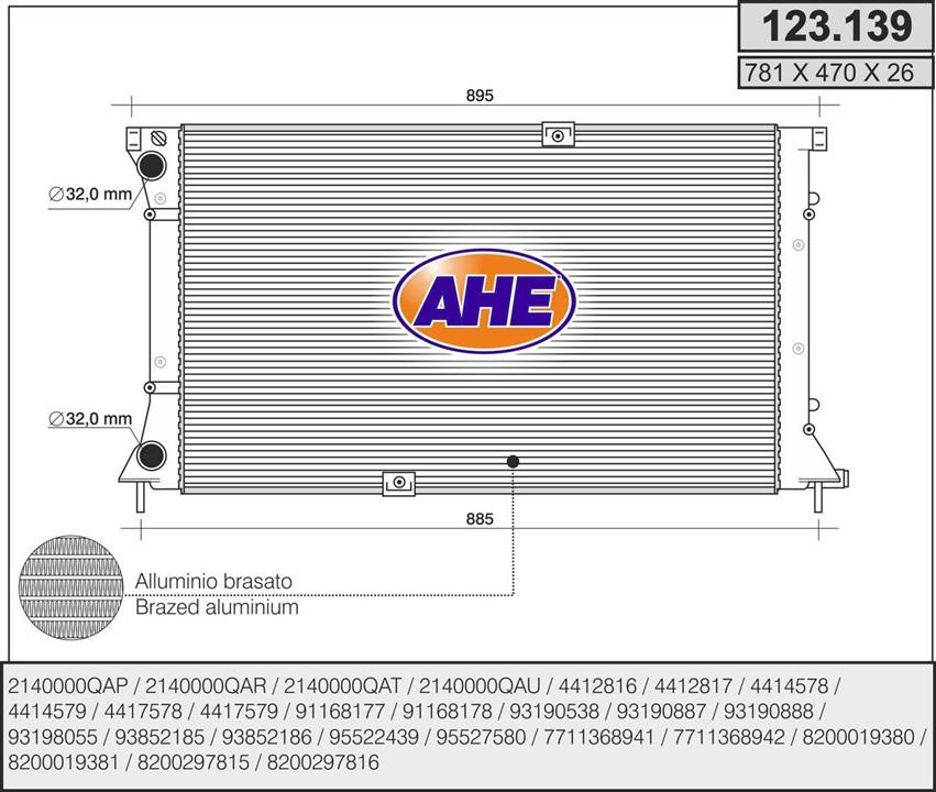 AHE 123.139 Радіатор охолодження двигуна 123139: Купити в Україні - Добра ціна на EXIST.UA!