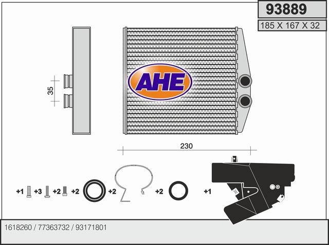 AHE 93889 Радіатор опалювача салону 93889: Купити в Україні - Добра ціна на EXIST.UA!