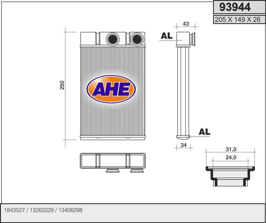 AHE 93944 Радіатор опалювача салону 93944: Купити в Україні - Добра ціна на EXIST.UA!