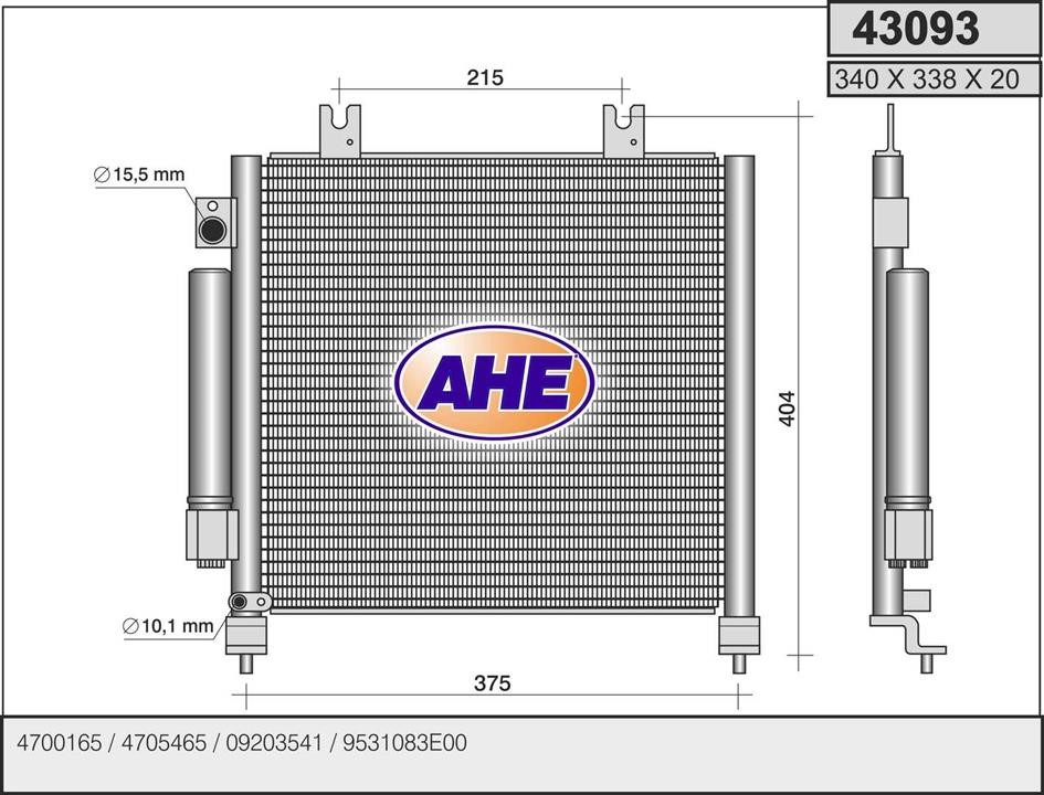 AHE 43093 Радіатор кондиціонера (Конденсатор) 43093: Купити в Україні - Добра ціна на EXIST.UA!