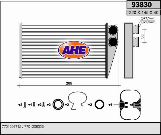 AHE 93830 Радіатор опалювача салону 93830: Приваблива ціна - Купити в Україні на EXIST.UA!