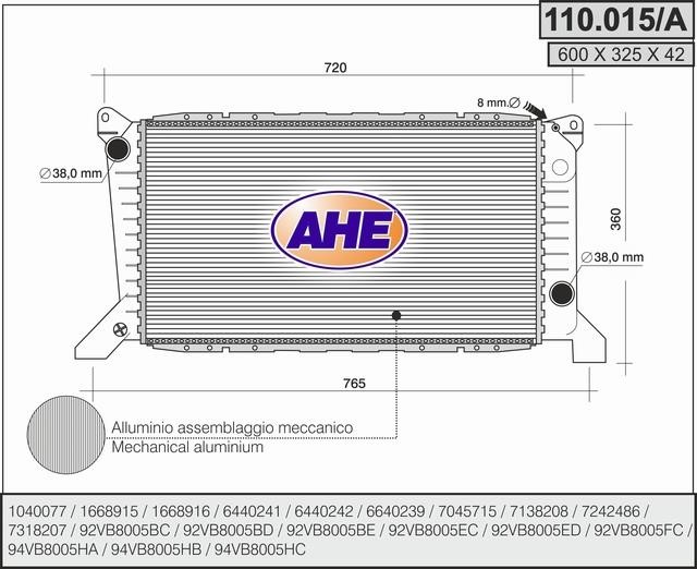 AHE 110.015/A Радіатор охолодження двигуна 110015A: Купити в Україні - Добра ціна на EXIST.UA!
