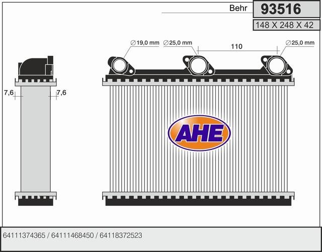 AHE 93516 Радіатор опалювача салону 93516: Купити в Україні - Добра ціна на EXIST.UA!