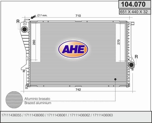 AHE 104.070 Радіатор охолодження двигуна 104070: Купити в Україні - Добра ціна на EXIST.UA!