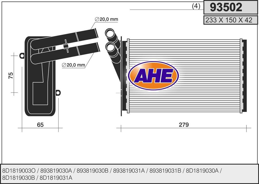 AHE 93502 Радіатор опалювача салону 93502: Приваблива ціна - Купити в Україні на EXIST.UA!