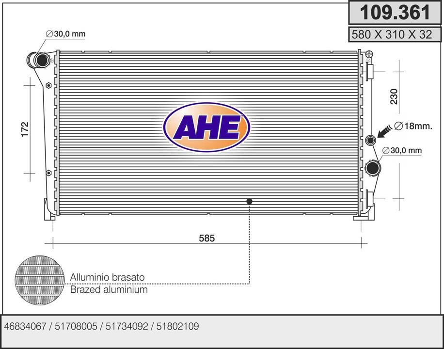 AHE 109.361 Радіатор охолодження двигуна 109361: Купити в Україні - Добра ціна на EXIST.UA!